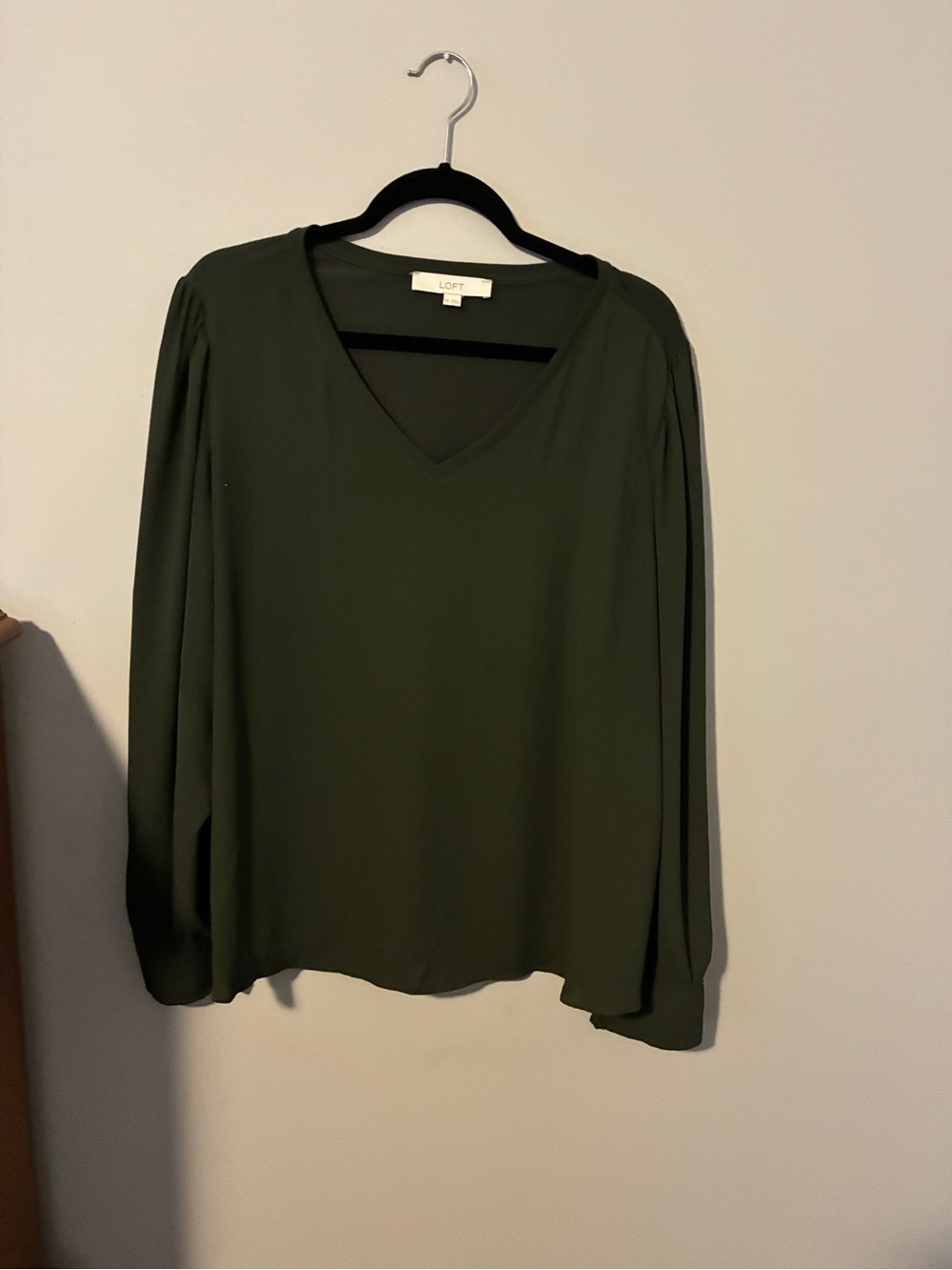 LOFT Olive Green V-Neck Long-Sleeve Blouse